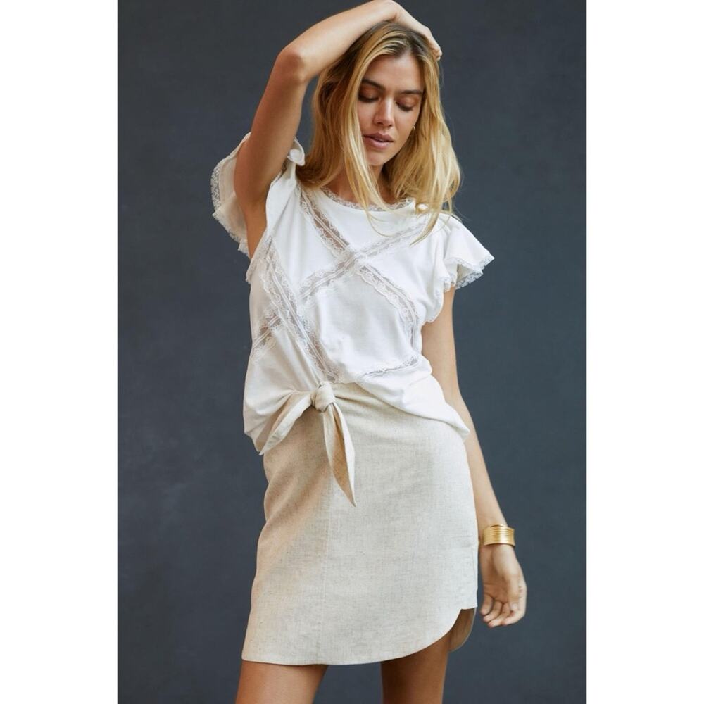 By Anthropologie Spliced Lace Tee in White